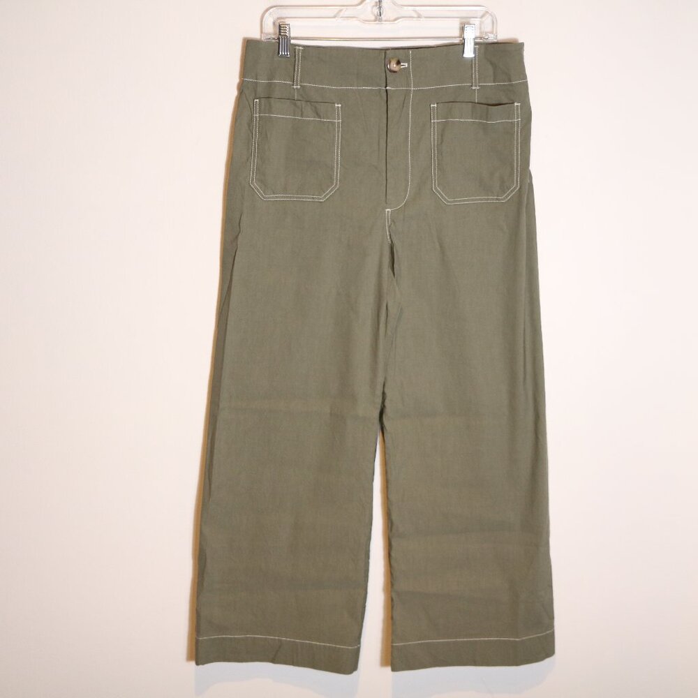 Anthropologie Maeve Colette Wide Leg Crop Pant Womens 32 Linen Blend Green